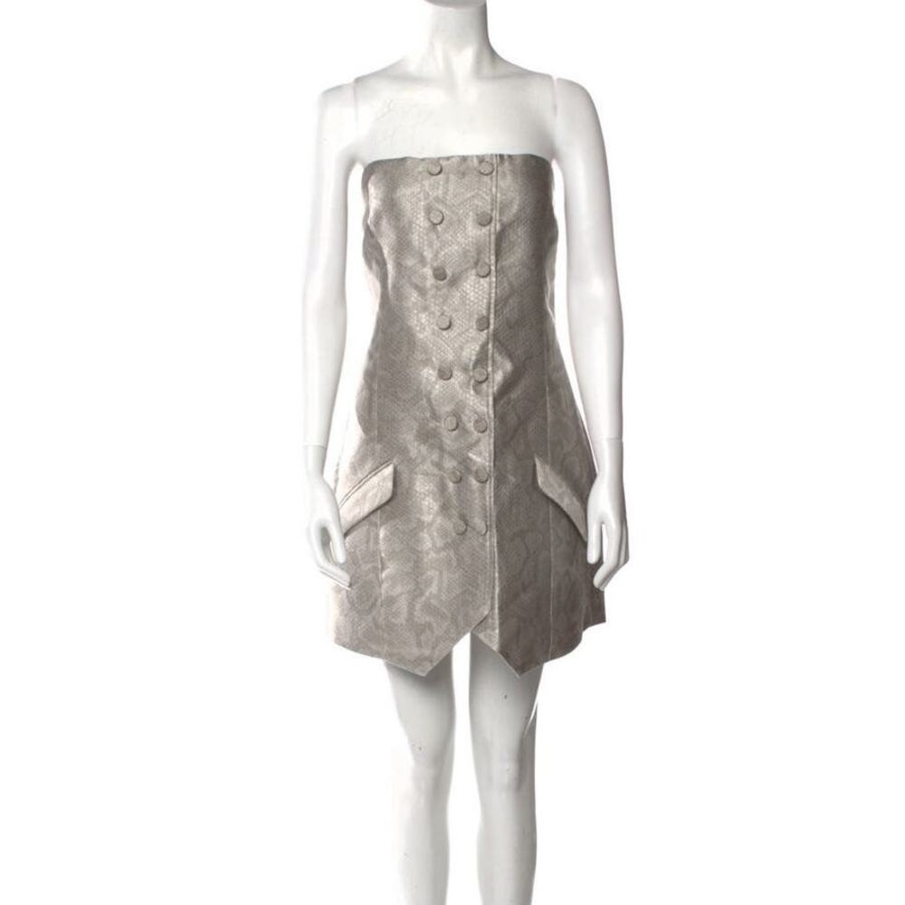 Jenni Kayne Strapless Gray Silver Python Snake Suiting Tailored Mini Dress 6